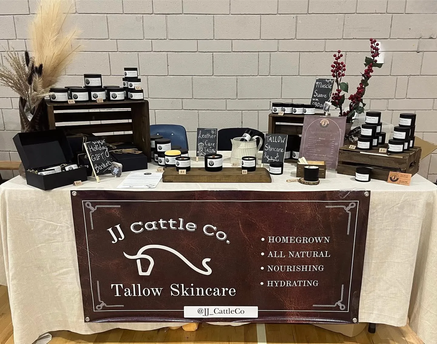 JJ Cattle Co. tallow skincare booth at farmers market