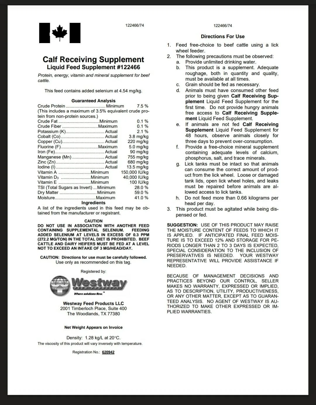 Calf Receiving Supplement — Liquid Feed Supplement #122466