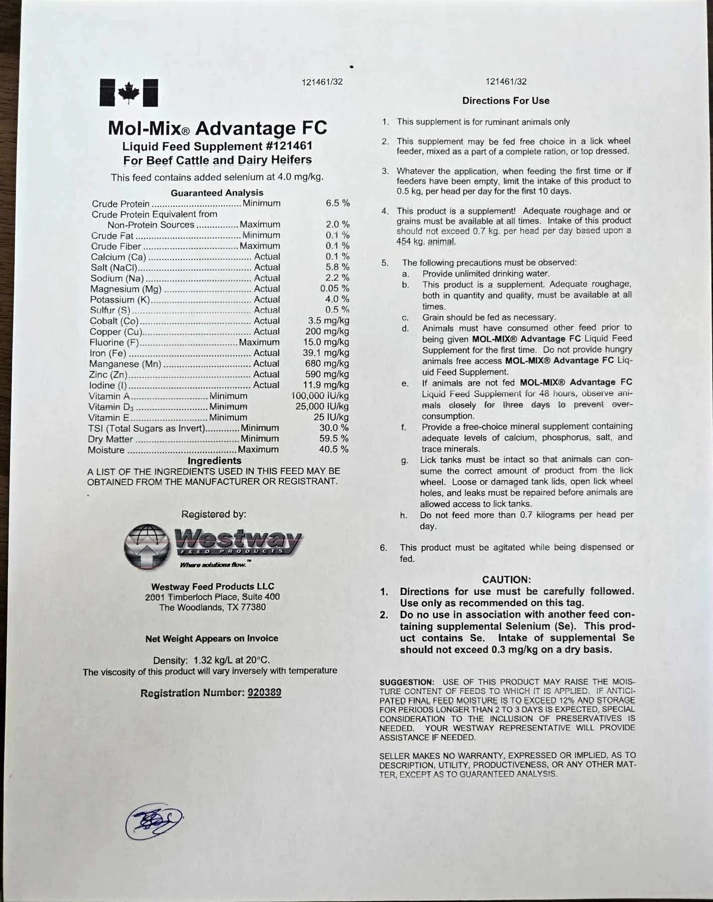 Mol-Mix® Advantage FC — Free-Choice Liquid Supplement
